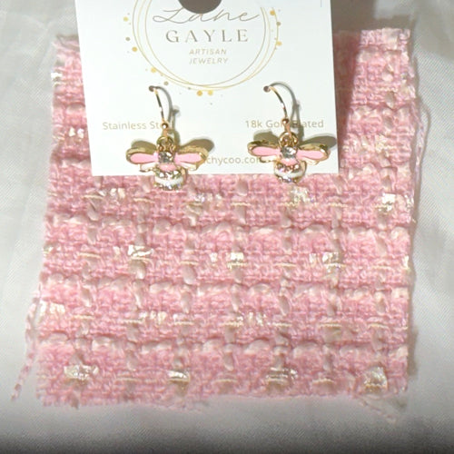 Bee Earrings, Pink with crystals