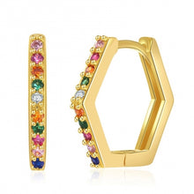 Load image into Gallery viewer, BUTTERFLIES AND BEES Collection:  Colorful Stones Hinged Hoops (designed Fall 2023)