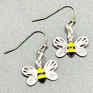 Bee Earrings, Silver/Black/Yellow
