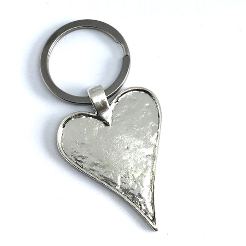 Heart Keychain, Large Hammered with Rim