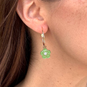 Green Flower Charms, pair for sliding onto hoop earrings