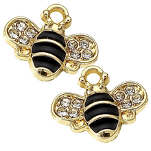 Load image into Gallery viewer, Bee Charms, pair for sliding onto hoop earrings, JUNE Girl’s Best Friends