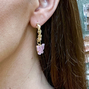 BUTTERFLIES AND BEES Collection: Arched Pink Glitter Butterflies Earrings (designed Fall 2023)