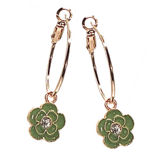Load image into Gallery viewer, Green Flower Charms, pair for sliding onto hoop earrings
