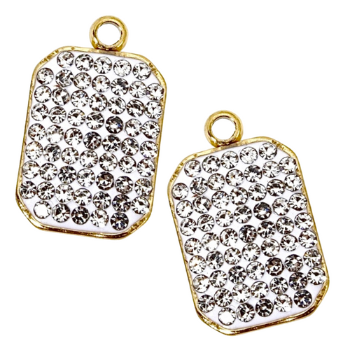 Crystal Pave’ Rectangle Charms, pair for sliding onto hoop earrings