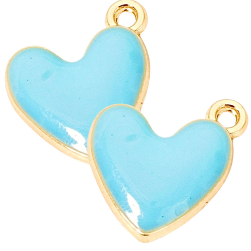Blue Enamel Heart Charms, pair for sliding onto hoop earrings, JANUARY Girl’s Best Friends