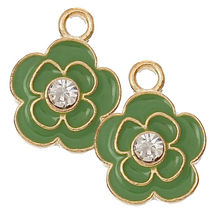 Load image into Gallery viewer, Green Flower Charms, pair for sliding onto hoop earrings