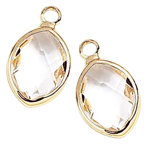Crystal Oval Charms, pair for sliding onto hoop earrings