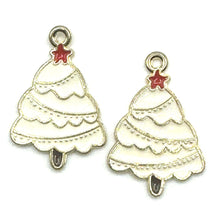 Load image into Gallery viewer, C Hoops, gold: 2 pairs charms: Christmas trees and Merry Christmas