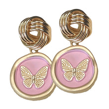 Load image into Gallery viewer, BUTTERFLIES AND BEES Collection: Gold Knots &amp; Pink Bees Earrings (designed Fall 2023)