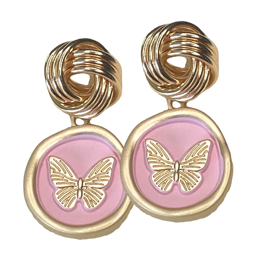 BUTTERFLIES AND BEES Collection: Gold Knots & Pink Bees Earrings (designed Fall 2023)