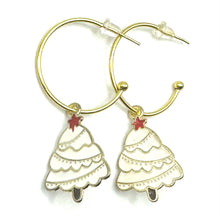 Load image into Gallery viewer, C Hoops, gold: 1 pair charms: Christmas trees