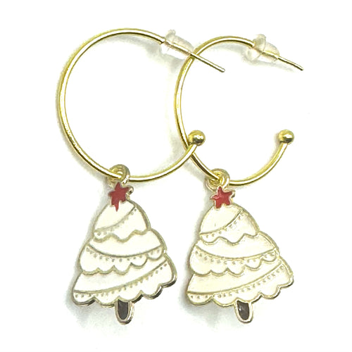 C Hoops, gold: 1 pair charms: Christmas trees