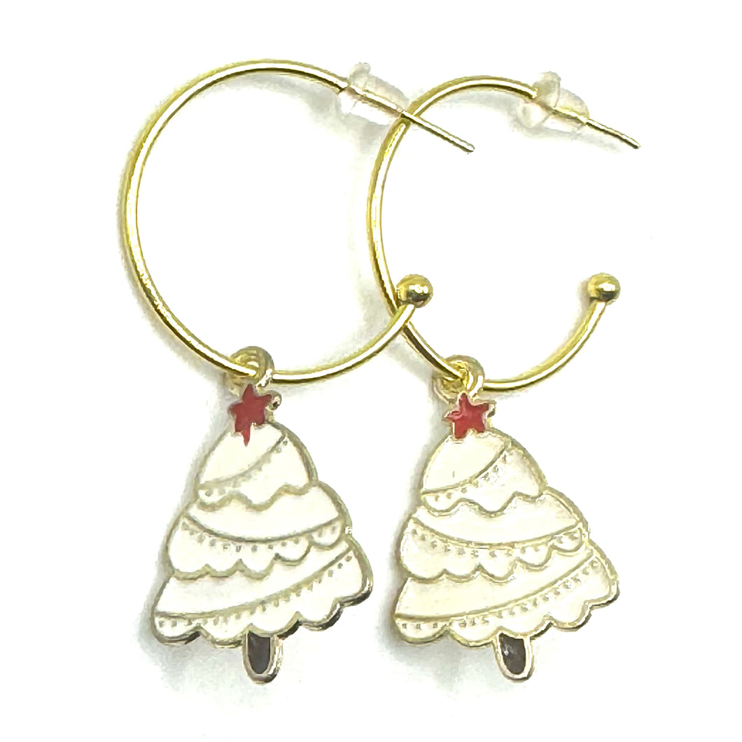 C Hoops, gold: 1 pair charms: Christmas trees