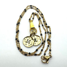 Load image into Gallery viewer, Black Beaded Necklace with MK Engraved Pieces (Sept)