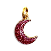 Load image into Gallery viewer, Moon Charm, Deep Pink Glitter Enamel
