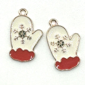 C Hoops, gold: 4 pairs charms: Christmas trees, Merry Christmas, Mittens, and Sleighs