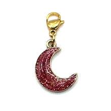 Load image into Gallery viewer, Moon Charm, Deep Pink Glitter Enamel