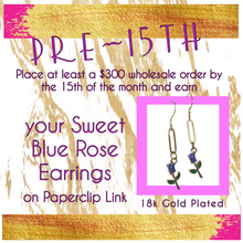 Load image into Gallery viewer, Paperclip Chain Blue Rose Earrings