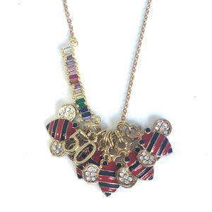 Bar Necklace with one Red Bee charm