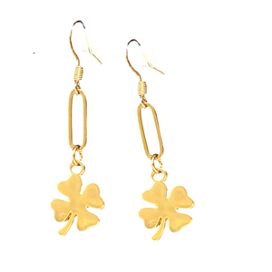 Paperclip Chain 4 Leaf Clover Earrings