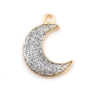 Moon Charm, Silver Glitter Enamel