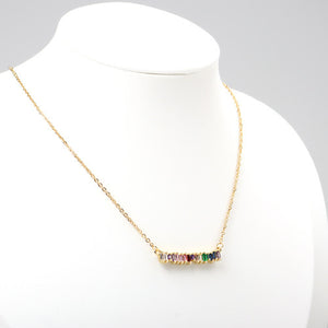 Bar Necklace, Multi Colored Glass Stones