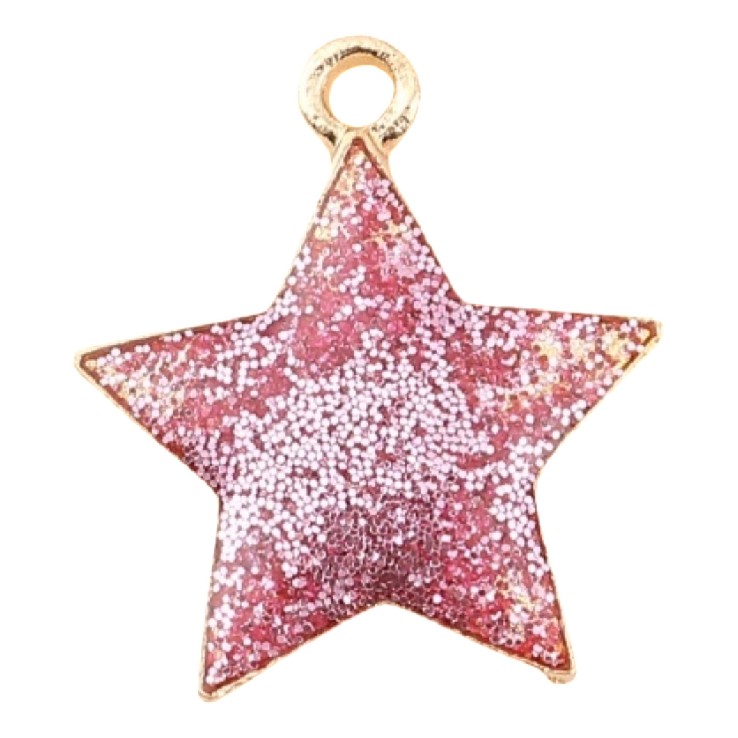 Star Charm, Glitter Enamel, Pink