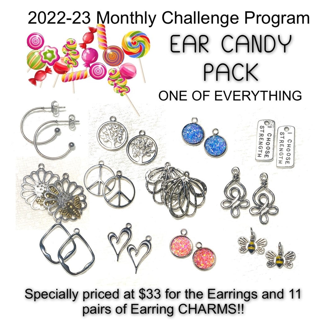 An EAR CANDY PACK, ($97.70 value for $35 when you apply code ) 3 pairs earrings and all 11 pairs of earring charms