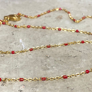 Beaded Necklace in Red, 18k Gold Plated