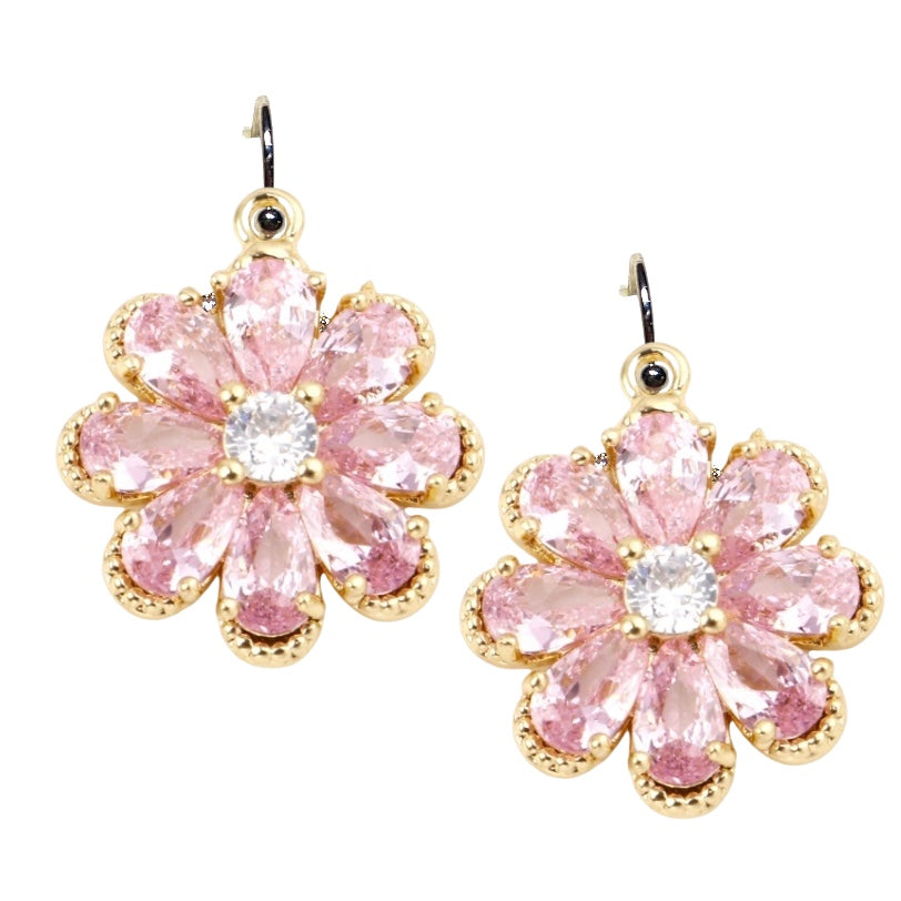 ◇Monday Edition◇ Colored Ice Flower Earrings Red Hellebore Flower and Faceted Stone Clip-On Earrings