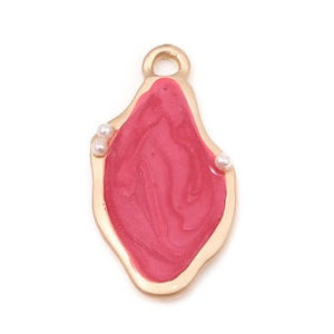 Blob Charm, Soft Red/Deep Pink Glitter Enamel