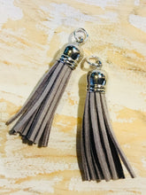 Load image into Gallery viewer, HOOP EARRING CHARMS tassel soft gray suede