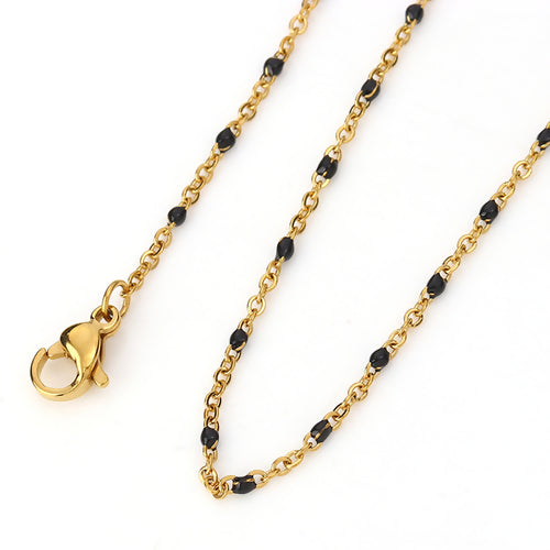 Beaded Necklace in Black, 18k Gold Plated