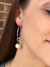 Load image into Gallery viewer, HOOP EARRING CHARMS faux pearl with little antique bronze top
