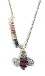 Bar Necklace with one Red Bee charm