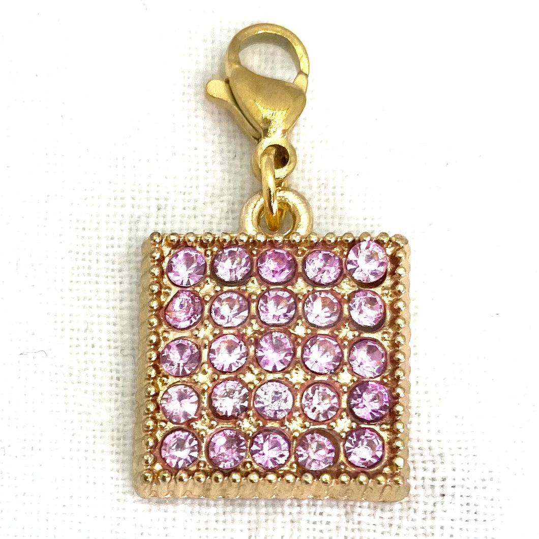 Pink Pave Crystals Charm, Square