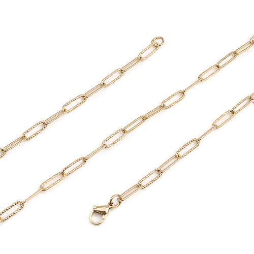 PAPERCLIP TEXTURED Necklace , Gold Plated Stainless Steel, 23 3/8”