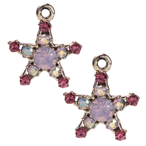 Xtra option, Star Charm Pastel Pink Stones pair for Ear Candy C hoops