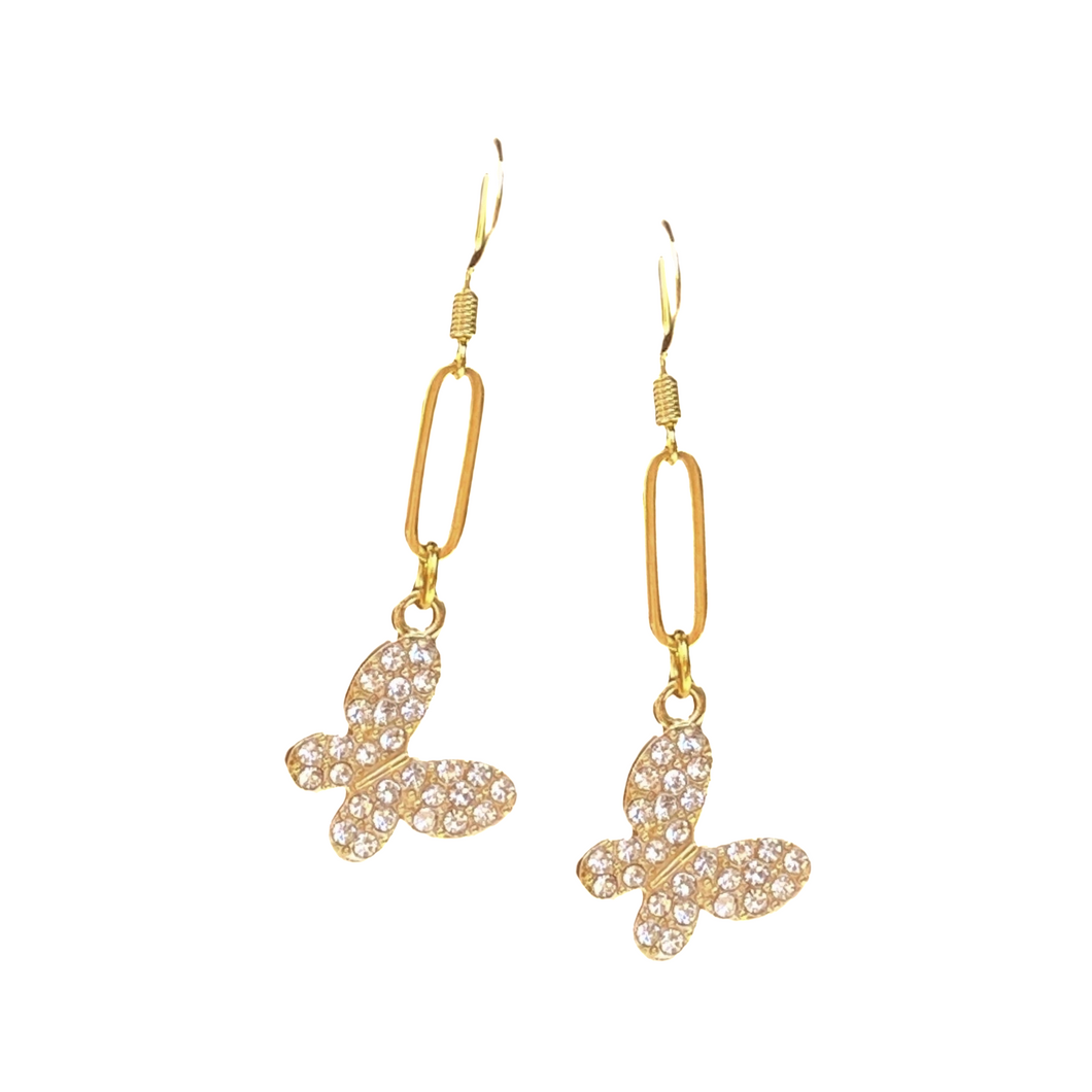 Paperclip Chain Crystal Pave Butterfly Earrings