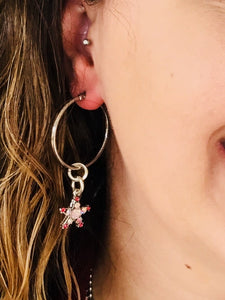 HOOP EARRING CHARMS star with varying shades of pink stones