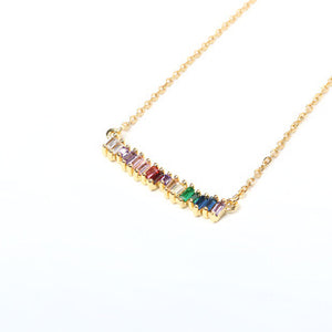Bar Necklace, Multi Colored Glass Stones