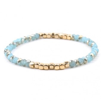 Brandi Stretch Bracelet, light blue, gold & silver
