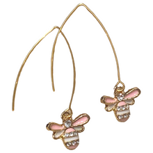 Load image into Gallery viewer, Suspended Pink Bee Earrings