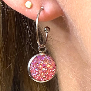 Pink Druzy pair of earring charms (Sept)